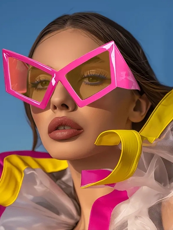 Oversized Bold Pink/Green Geometric Sunglasses for Women main image 11